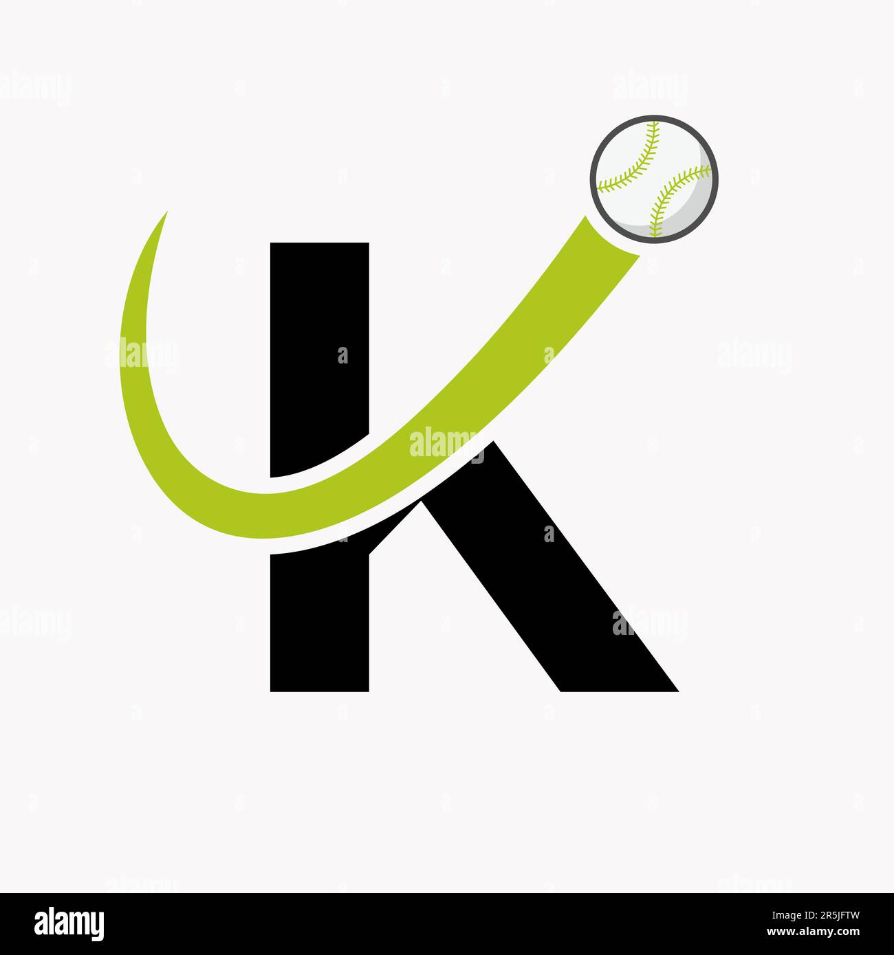 Buchstabe K Baseballlogo Konzept mit bewegter Baseballsymbol Vektor-Vorlage Stock Vektor