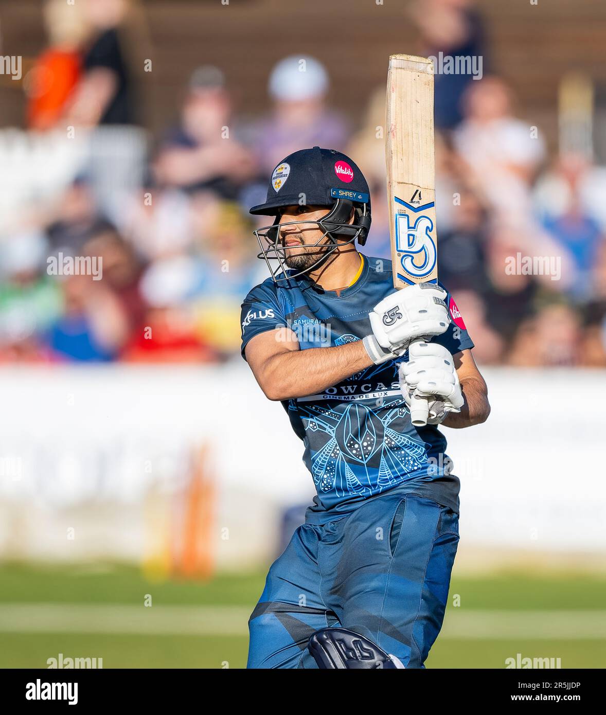 Haider Ali schlägt für Derbyshire Falcons in einem Vitality Blast T20-Spiel gegen Birmingham Bears Stockfoto