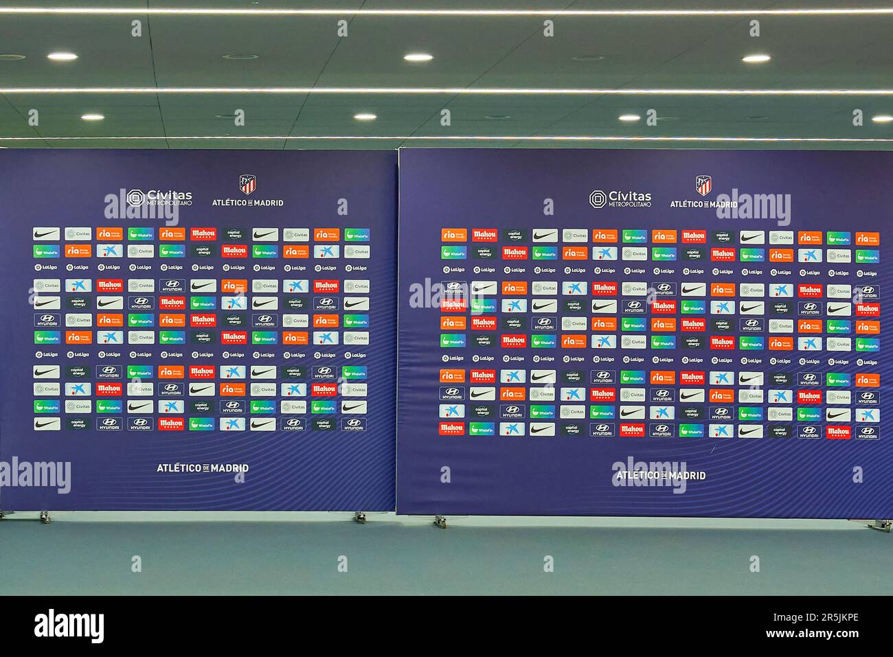 Interviewbereich in der Civitas Metropolitano Arena - dem offiziellen Stadion des FC Atletico Madrid, Spanien Stockfoto