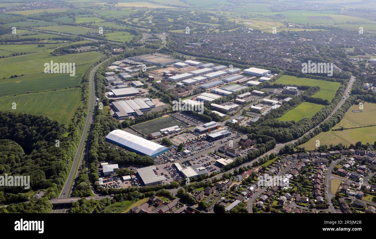Luftaufnahme des Belmont Industrial Estate, Durham, Großbritannien Stockfoto