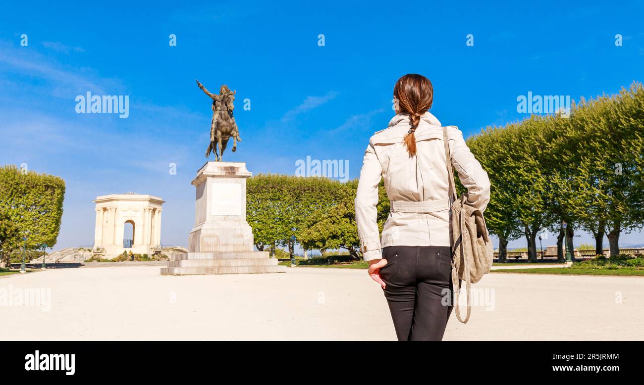 Eine Touristin in Montpellier City. Frankreich, Südeuropa Stockfoto