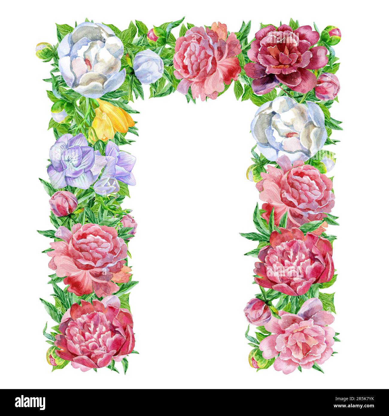 Aquarelle Blumen, isoliert handgezeichnet, Hochzeitsdesign, kyrillisches russisches Alphabet 17 Stockfoto