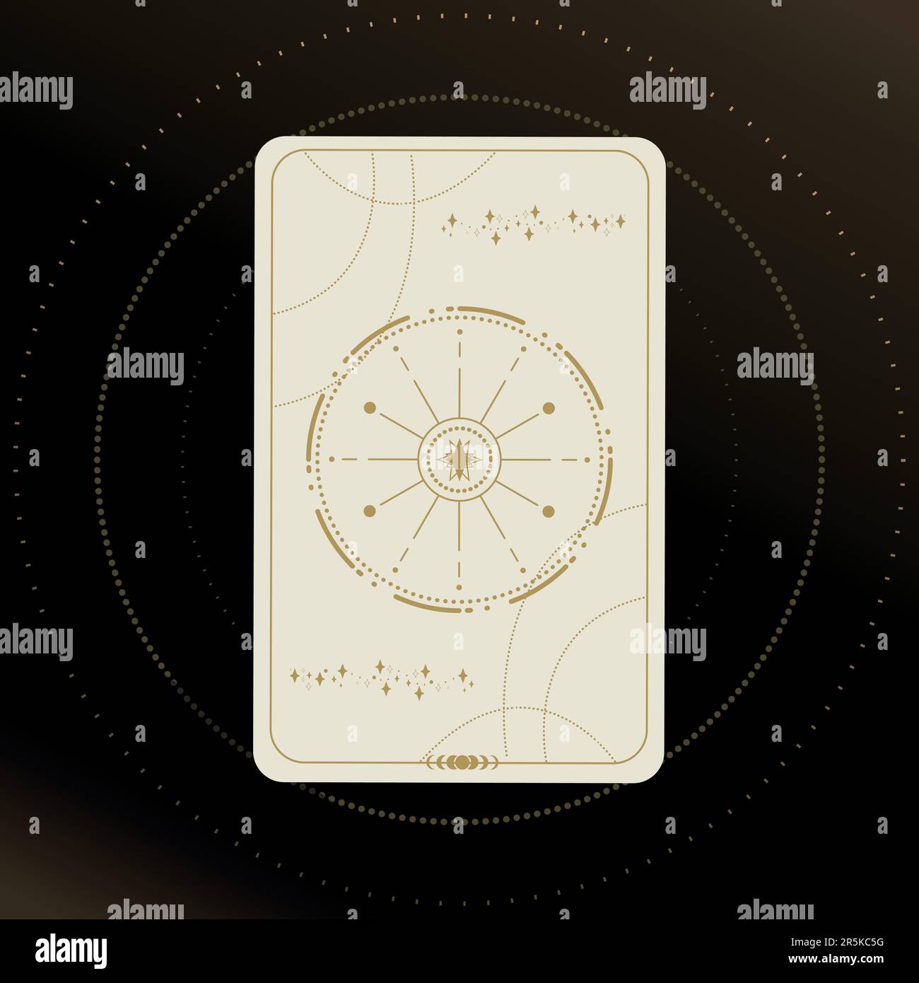 Goldene und weiße Tarotkarte mit einem Stern auf schwarzem Hintergrund und Sternen. Tarotsymbolik. Geheimnisvoll, Astrologie, esoterisch Stock Vektor