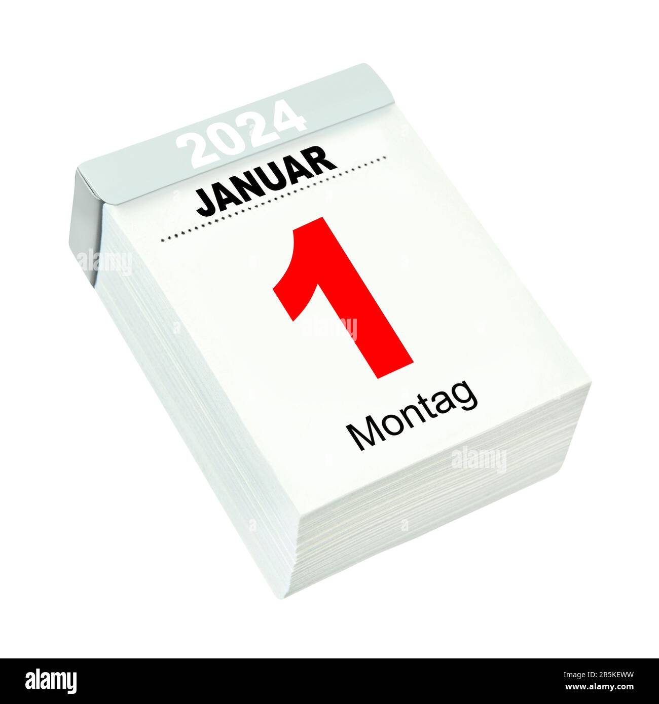Deutscher Kalender 2024. Januar 1 Montag isoliert auf weißem Hintergrund Stockfoto