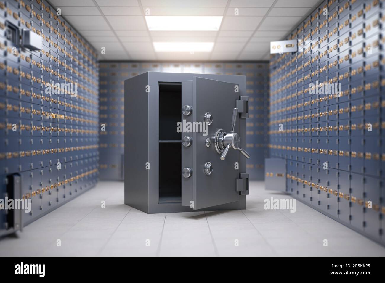 Safe in einem Schließfach einer Bank. Konzept der Sicherheit und Einsparung. 3D Abbildung Stockfoto