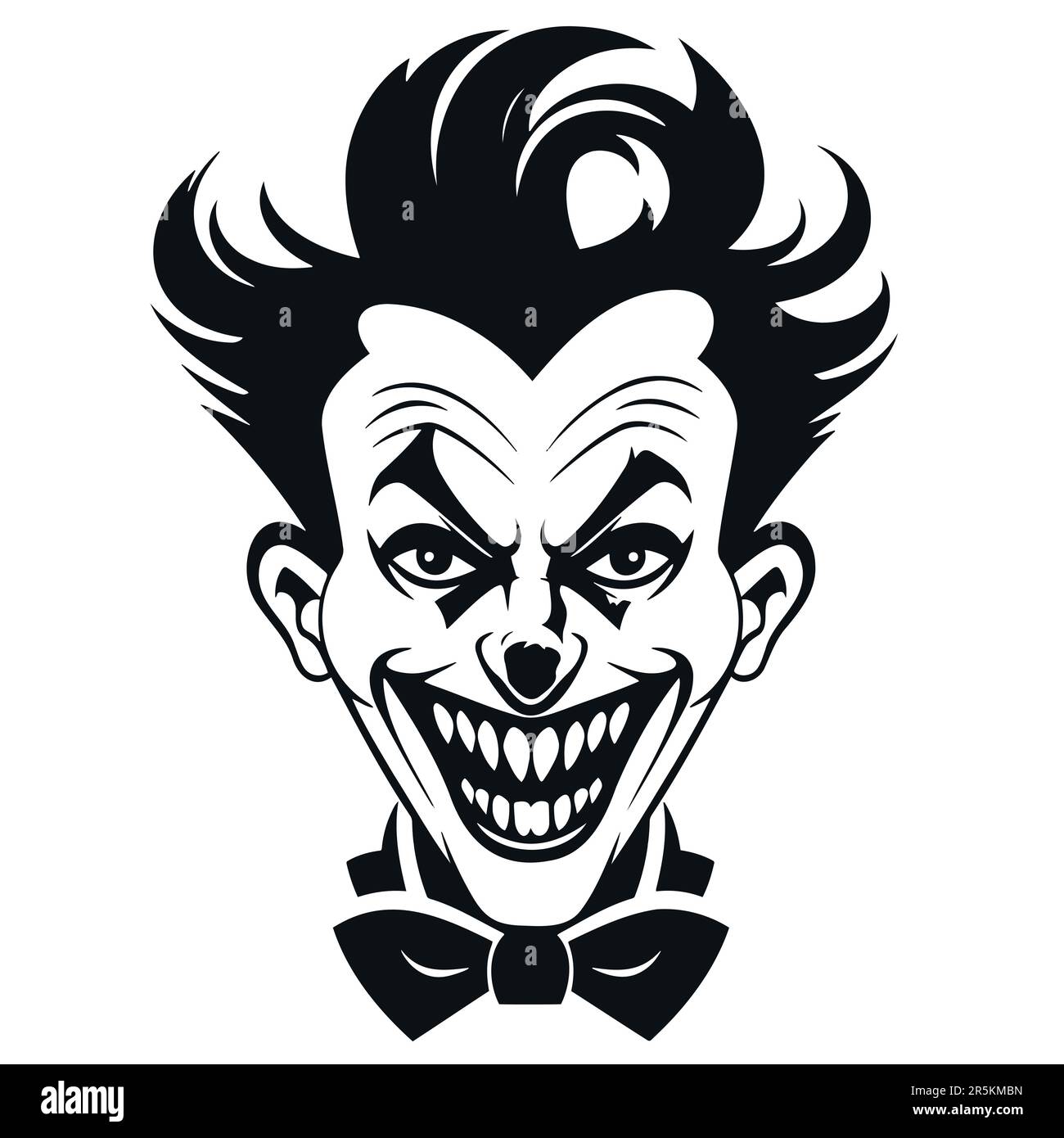 Icon Böser Clown. Schwarz auf Weiß. Vektordarstellung Stock Vektor