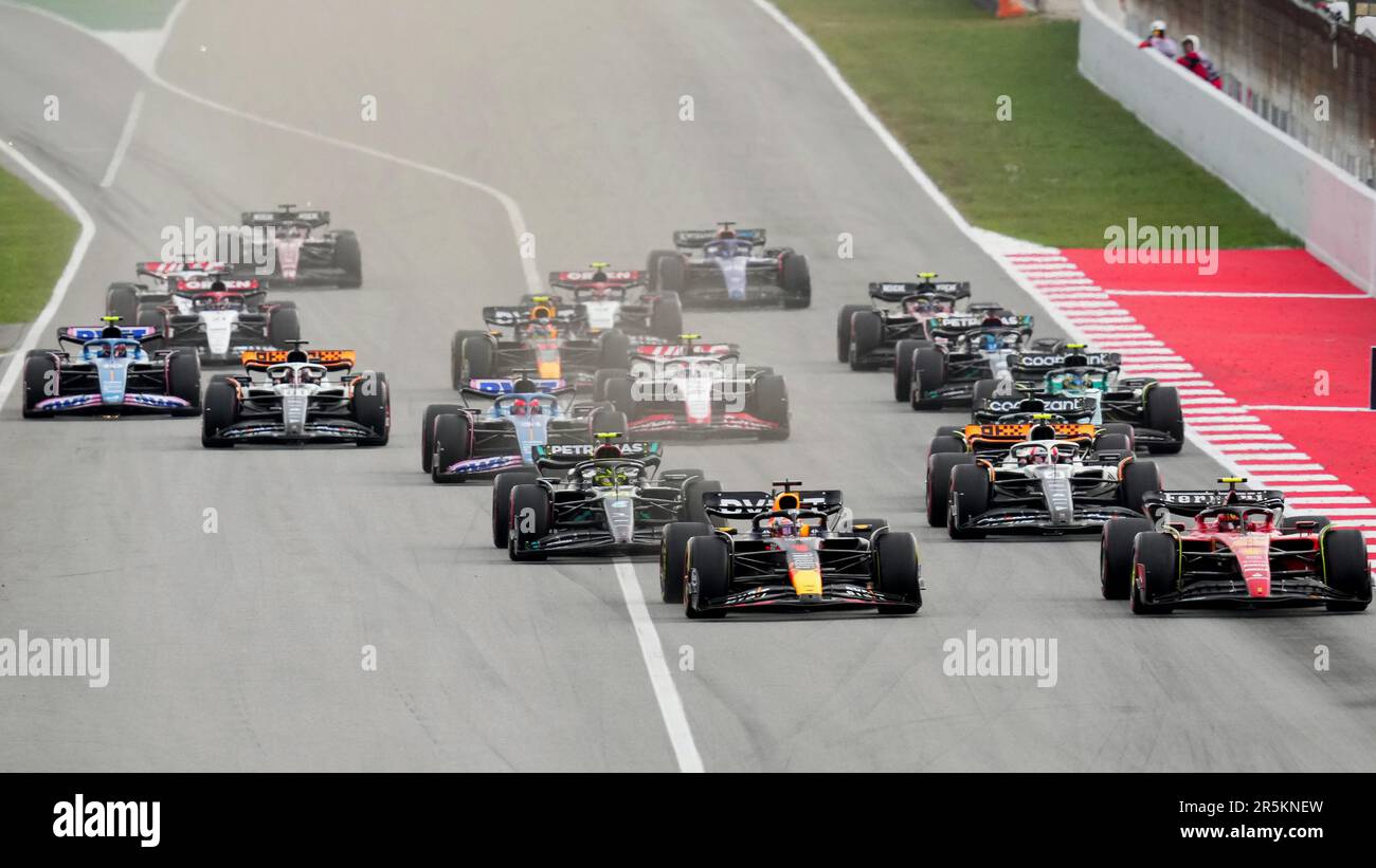 Barcelona, Spanien. 04. Juni 2023. Start des Rennens am 4. Juni 2023 auf dem Circuit de Barcelona-Catalunya beim Grand Prix F1 von Spanien in Barcelona. (Foto: Bagu Blanco/PRESSIN) Kredit: PRESSINPHOTO SPORTS AGENCY/Alamy Live News Stockfoto