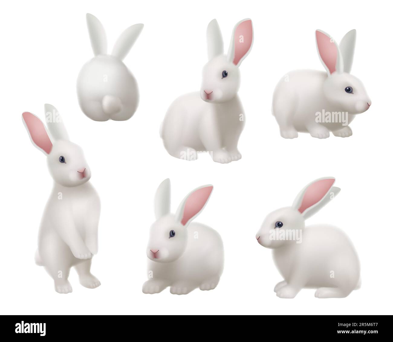 Weißes Kaninchen. Tier in verschiedenen Posen im wissenschaftlichen Labor anständige Vektorbilder Stock Vektor