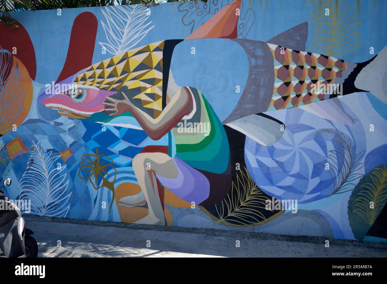 Wandgemälde vor der Tauchschule in Playa Del Carmen Yucatan, Mexiko Stockfoto