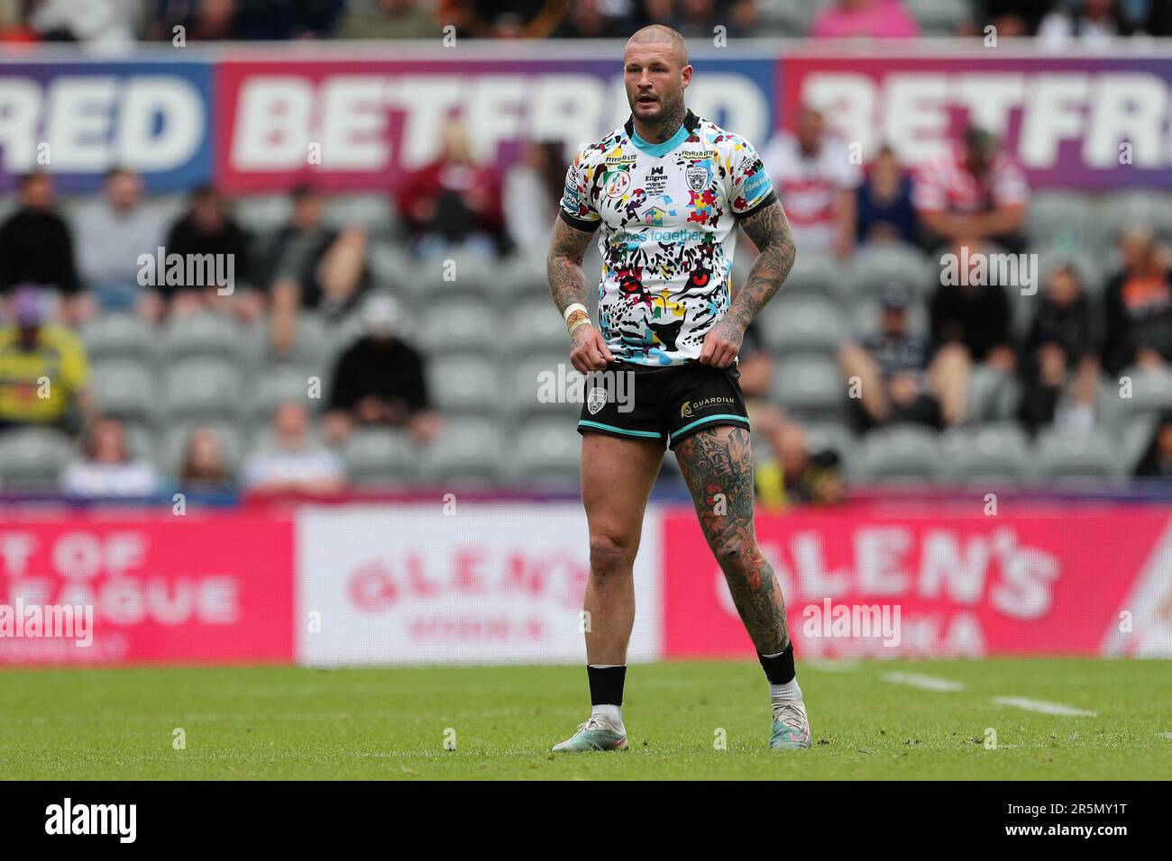 Newcastle, Großbritannien. 4. Juni 2023Zak Hardaker of Leigh Leopards während des Spiels der Betfred Super League zwischen Hull Football Club und Warrington Wolves in St. James's Park, Newcastle, Sonntag, den 4. Juni 2023. (Foto: Mark Fletcher | MI News) Guthaben: MI News & Sport /Alamy Live News Stockfoto