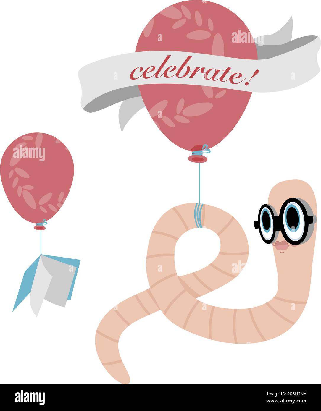 Feiern Sie Bücher mit Bücherwurm und Ballons Stock Vektor