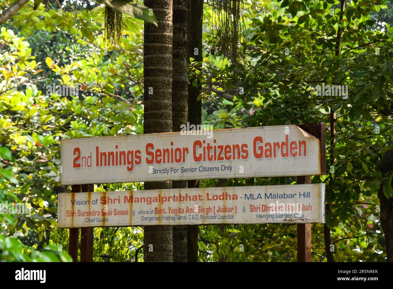 Senioren-Garten am Malabar Hill in Indien Stockfoto