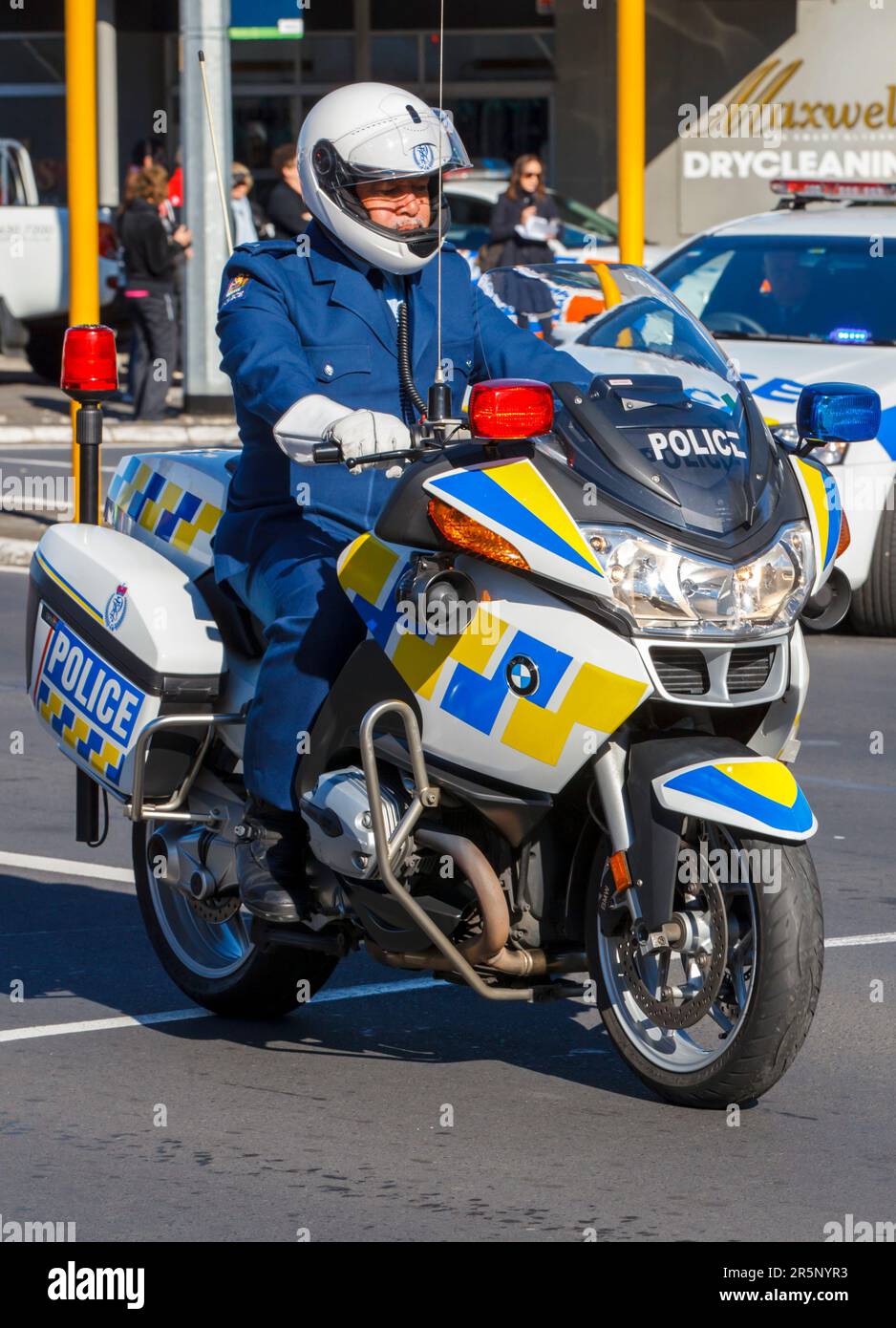 Neuseeländische Polizei Motorradfahrer. Stockfoto