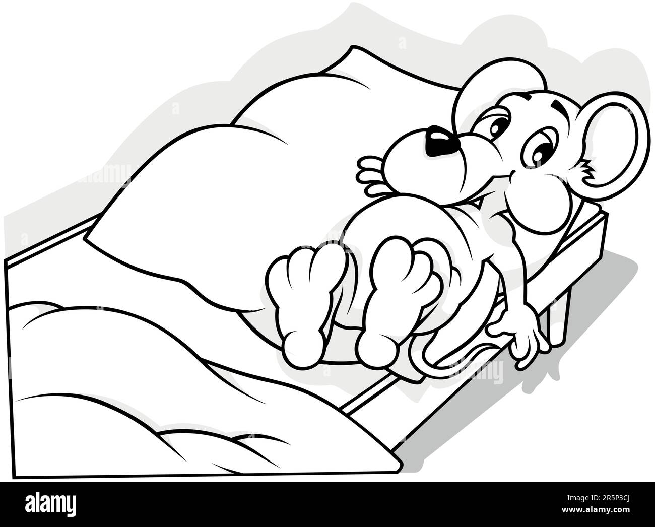 Zeichnung einer süßen, müden Maus, die im Bett liegt Stock Vektor