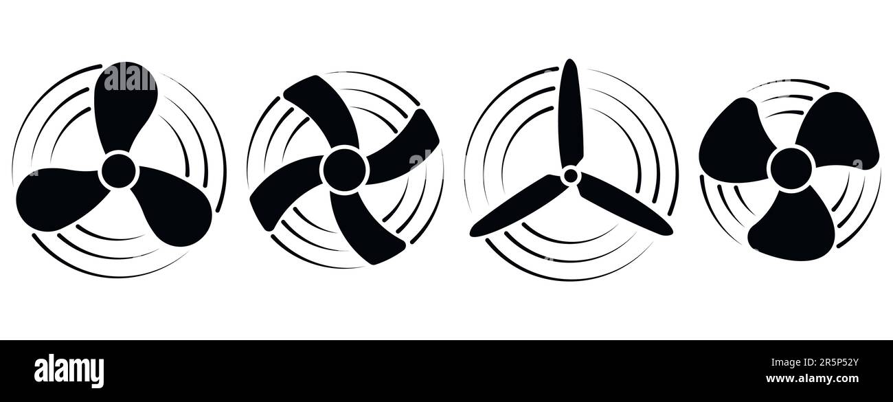 Propellerluft, Ventilator Propeller, Ventilator und Schild, Propellergebläse. Vektordarstellung. Eps 10. Stock Vektor