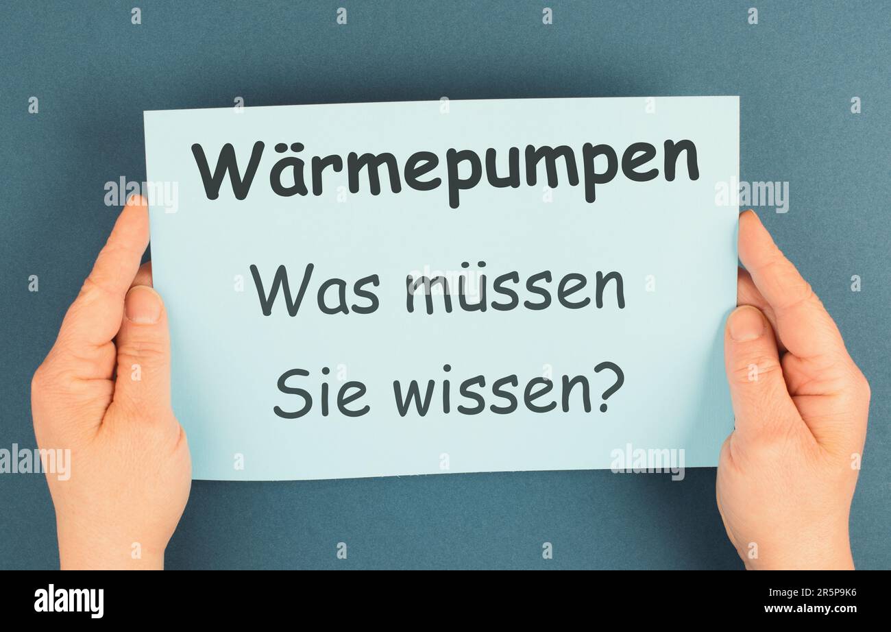 Wärmepumpen, was Sie wissen müssen, deutsche Sprache, neues Bauenergiegesetz, Klimaschutzpolitik zur Reduzierung der CO2-Emissionen Stockfoto