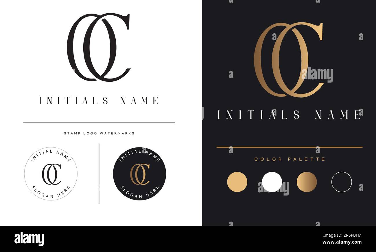 Luxuriöses CO- oder OC-Logo mit Text und Buchstaben in Monogramm Stock Vektor