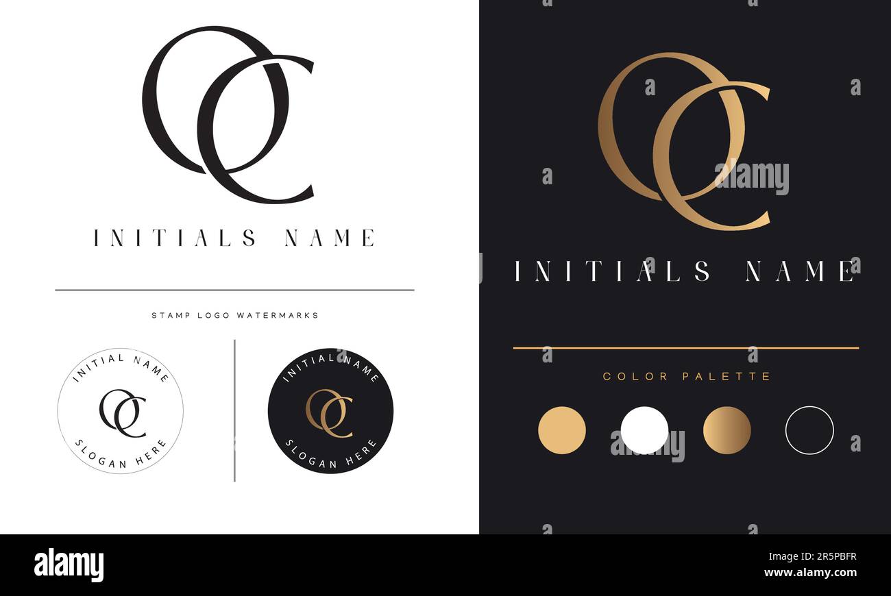 Luxuriöses CO- oder OC-Logo mit Text und Buchstaben in Monogramm Stock Vektor