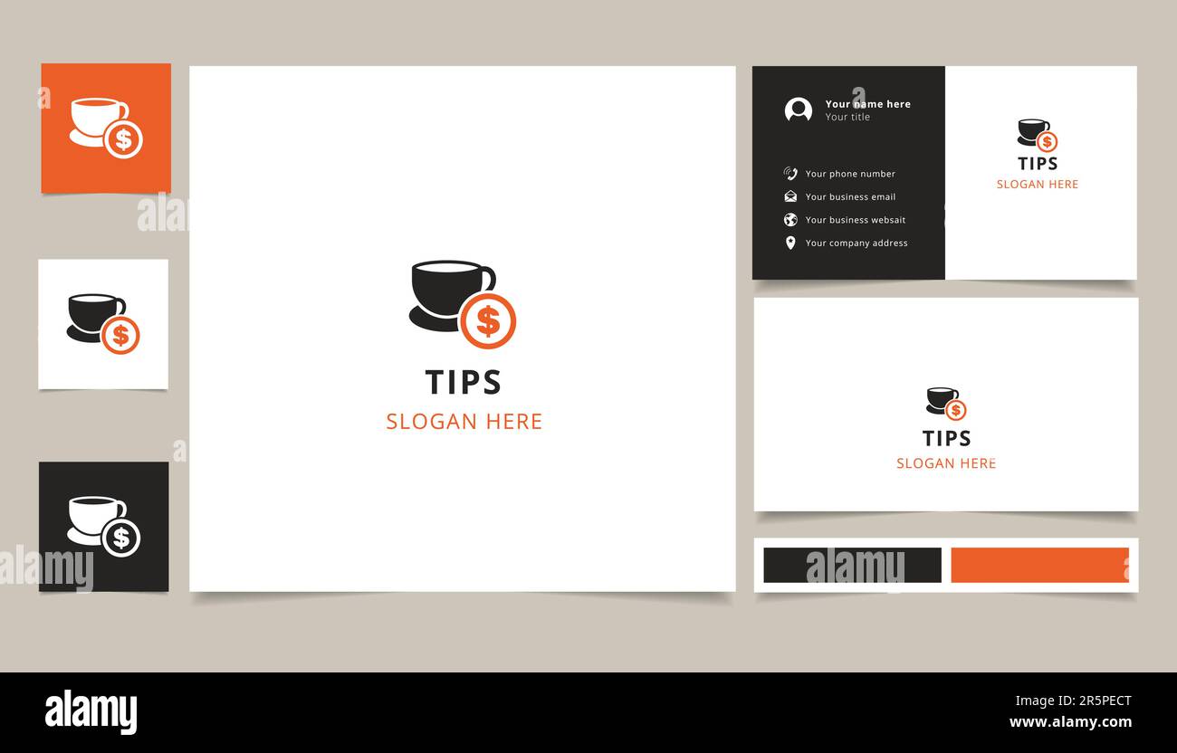 Tips Logo-Design mit editierbarem Slogan. Branding-Buch und Visitenkartenvorlage. Stock Vektor