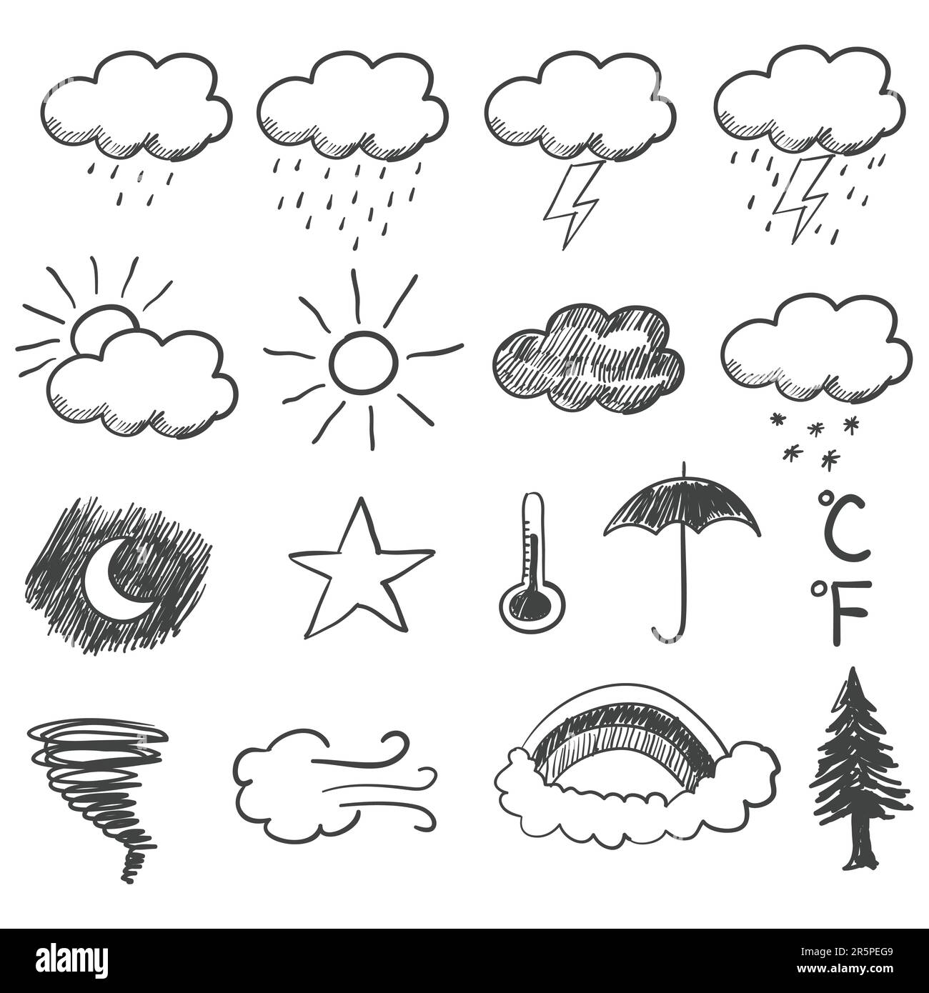 Doodle Illustration der Wettersymbole Stock Vektor