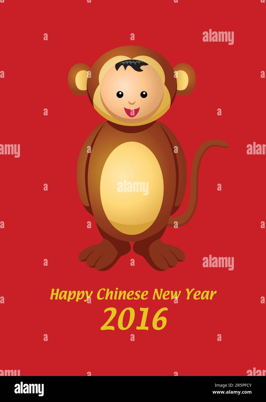 Niedliche Cartoon-Illustration eines Kindes in Affenkostüm für das chinesische Neujahr 2016. Jahr des Affen Stock Vektor