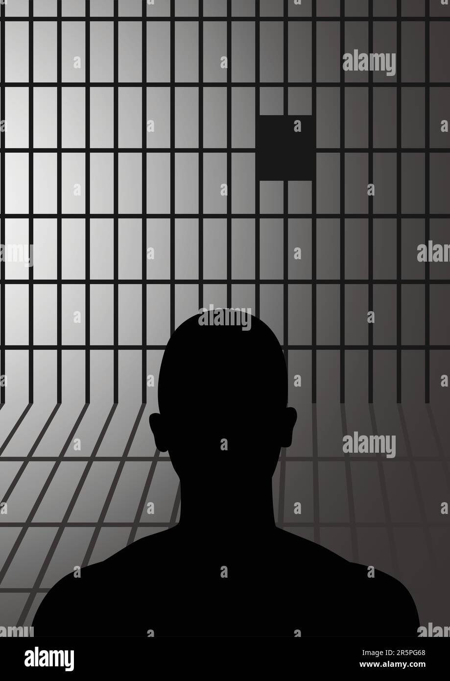 Silhouettendarstellung eines Mannes im Gefängnis Stock Vektor