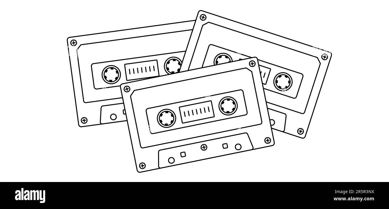 Alte Tonbandkassette aus Cartoon-Plastik. Symbol oder Symbol für das Zeichnungsband. Retro-Musikkassette, 1970er, 1980er-Stil. Für ein kostenloses Exemplar. Musik A Stockfoto