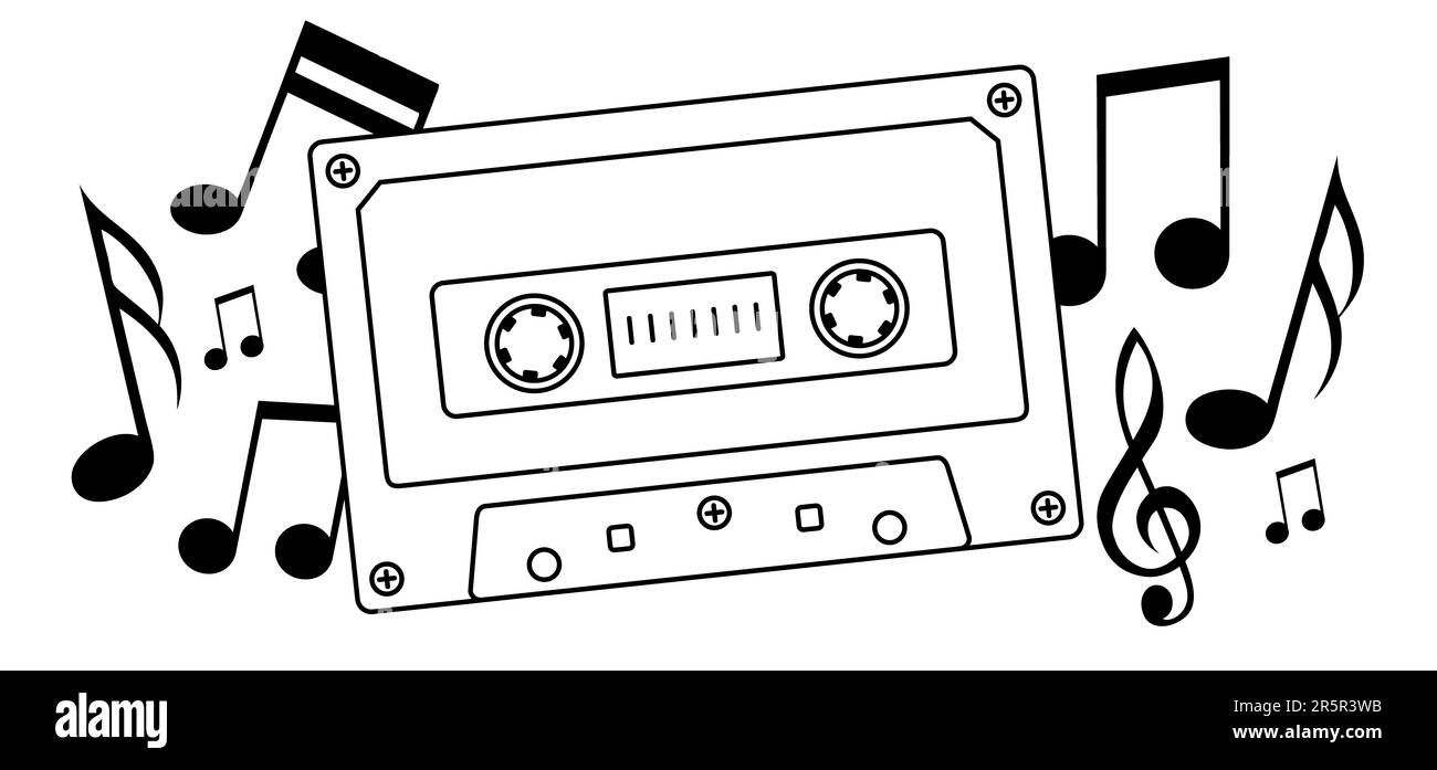Alte Tonbandkassette aus Cartoon-Plastik. Symbol oder Symbol für das Zeichnungsband. Retro-Musikkassette, 1970er, 1980er-Stil. Für ein kostenloses Exemplar. Musik A Stockfoto