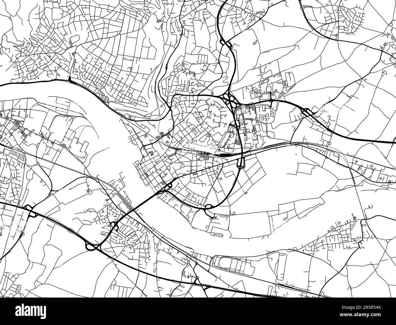 Vector-Straßenkarte der Stadt Neuwied in Deutschland auf weißem Hintergrund. Stockfoto