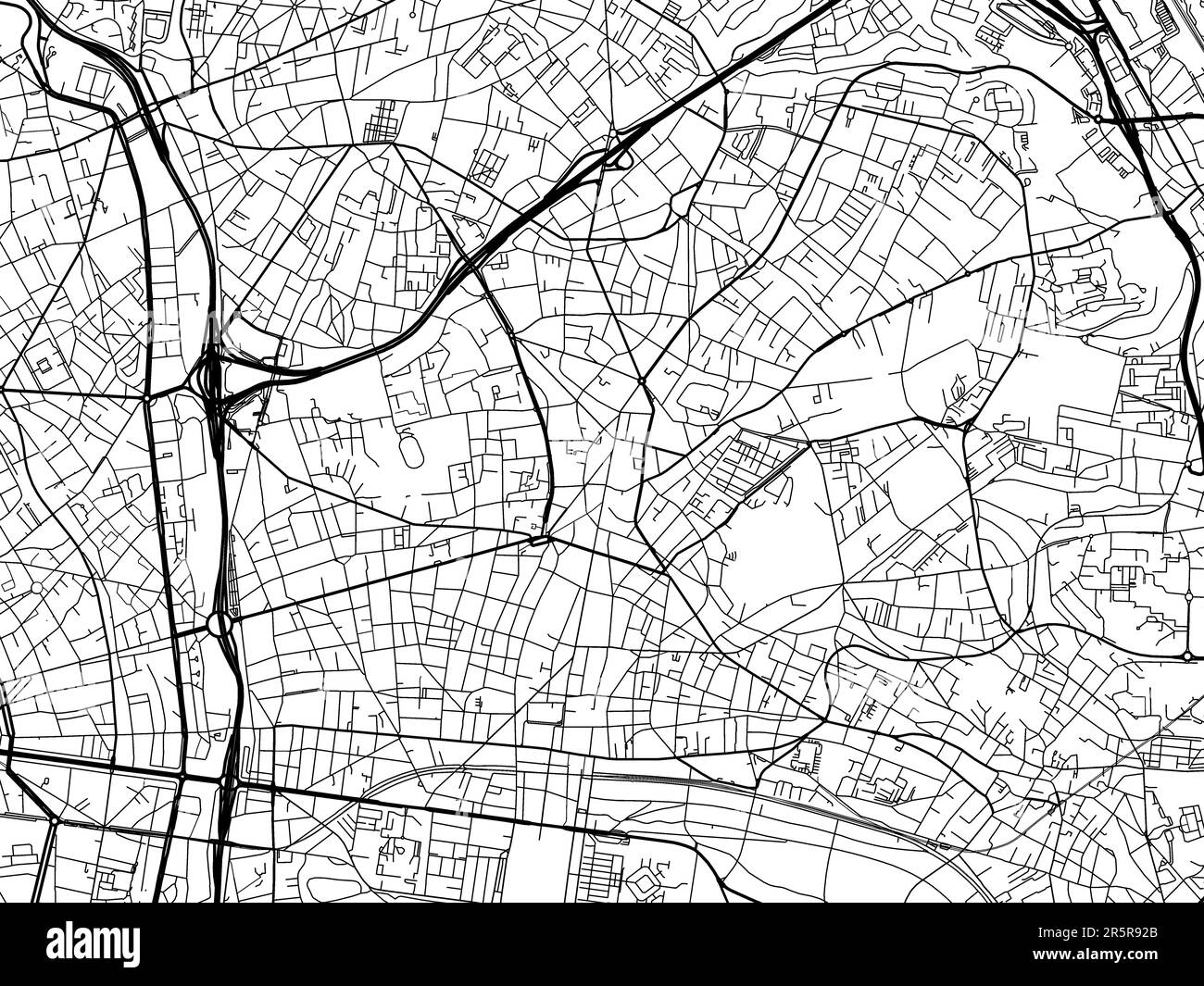 Straßenkarte der Stadt Montreuil in Frankreich auf weißem Hintergrund. Stockfoto
