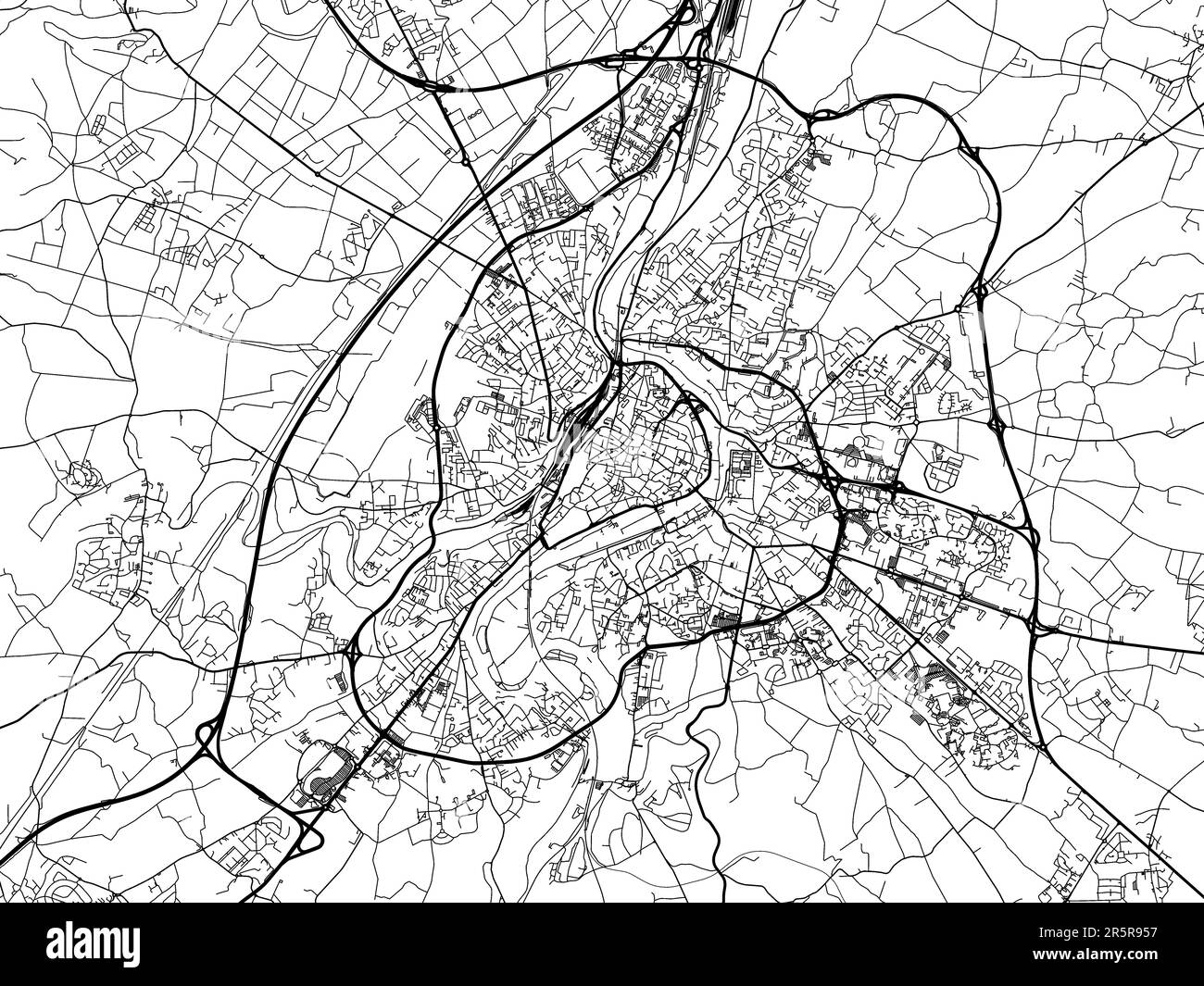 Straßenkarte der französischen Stadt Poitiers auf weißem Hintergrund. Stockfoto