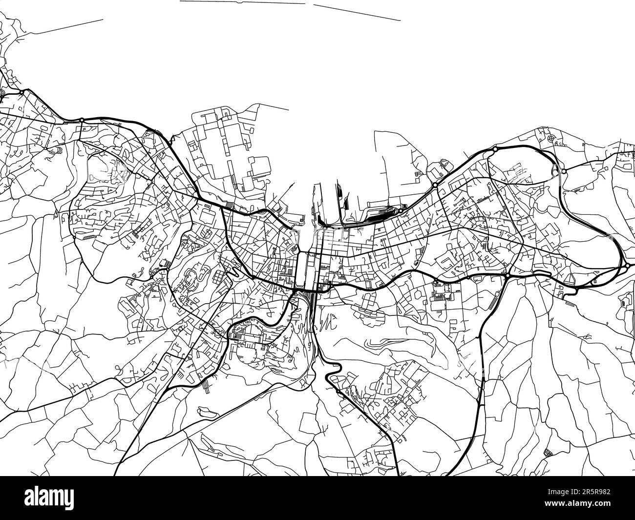 Straßenkarte der französischen Stadt Cherbourg-en-Cotentin auf weißem Hintergrund. Stockfoto