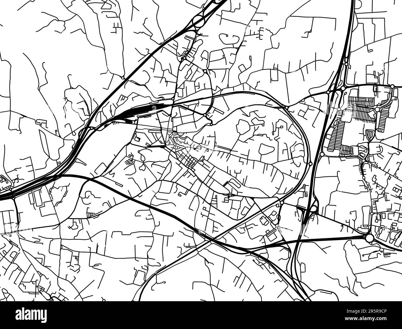 Straßenkarte der Stadt Aubagne in Frankreich auf weißem Hintergrund. Stockfoto