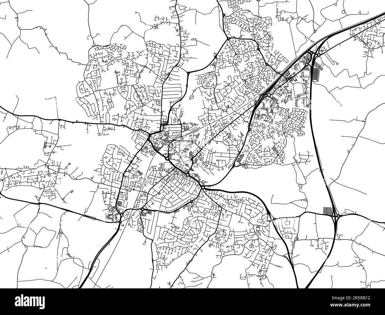 Straßenkarte der Stadt Chelmsford im Vereinigten Königreich auf weißem Hintergrund. Stockfoto