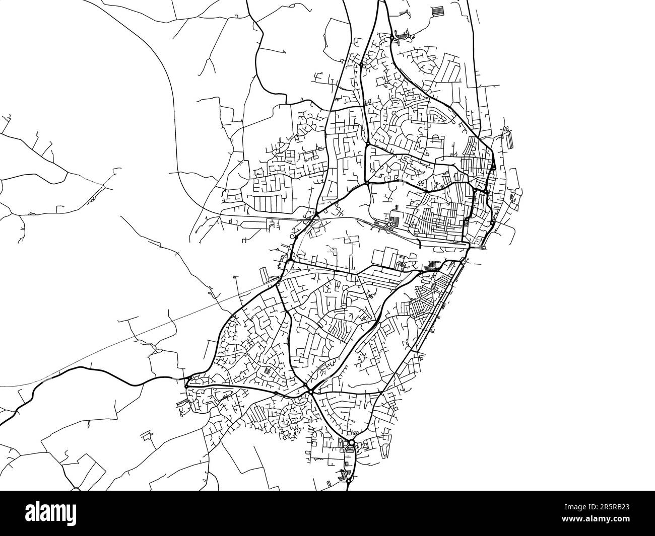 Straßenkarte der Stadt Lowestoft im Vereinigten Königreich auf weißem Hintergrund. Stockfoto
