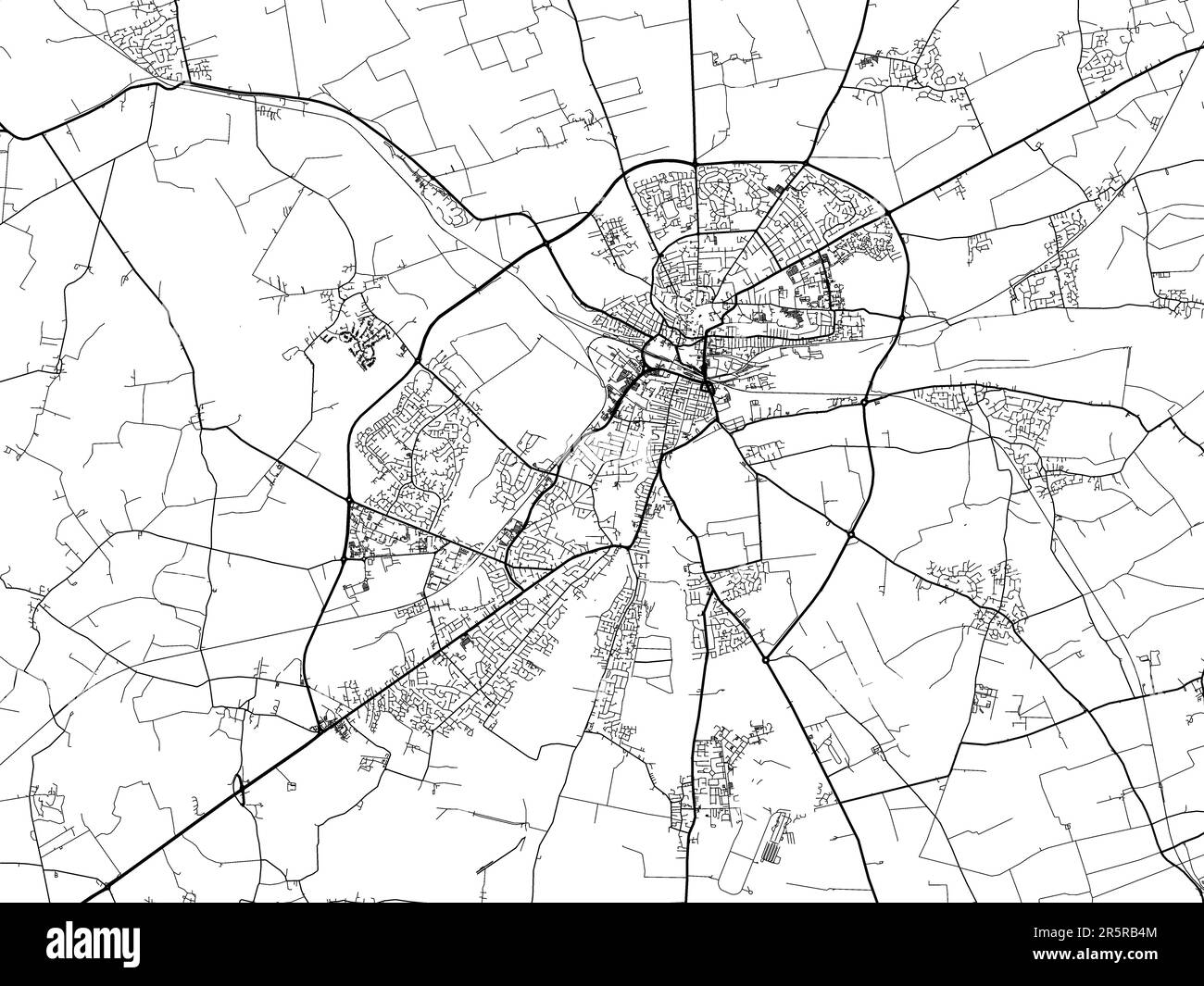 Straßenkarte der Stadt Lincoln im Vereinigten Königreich auf weißem Hintergrund. Stockfoto