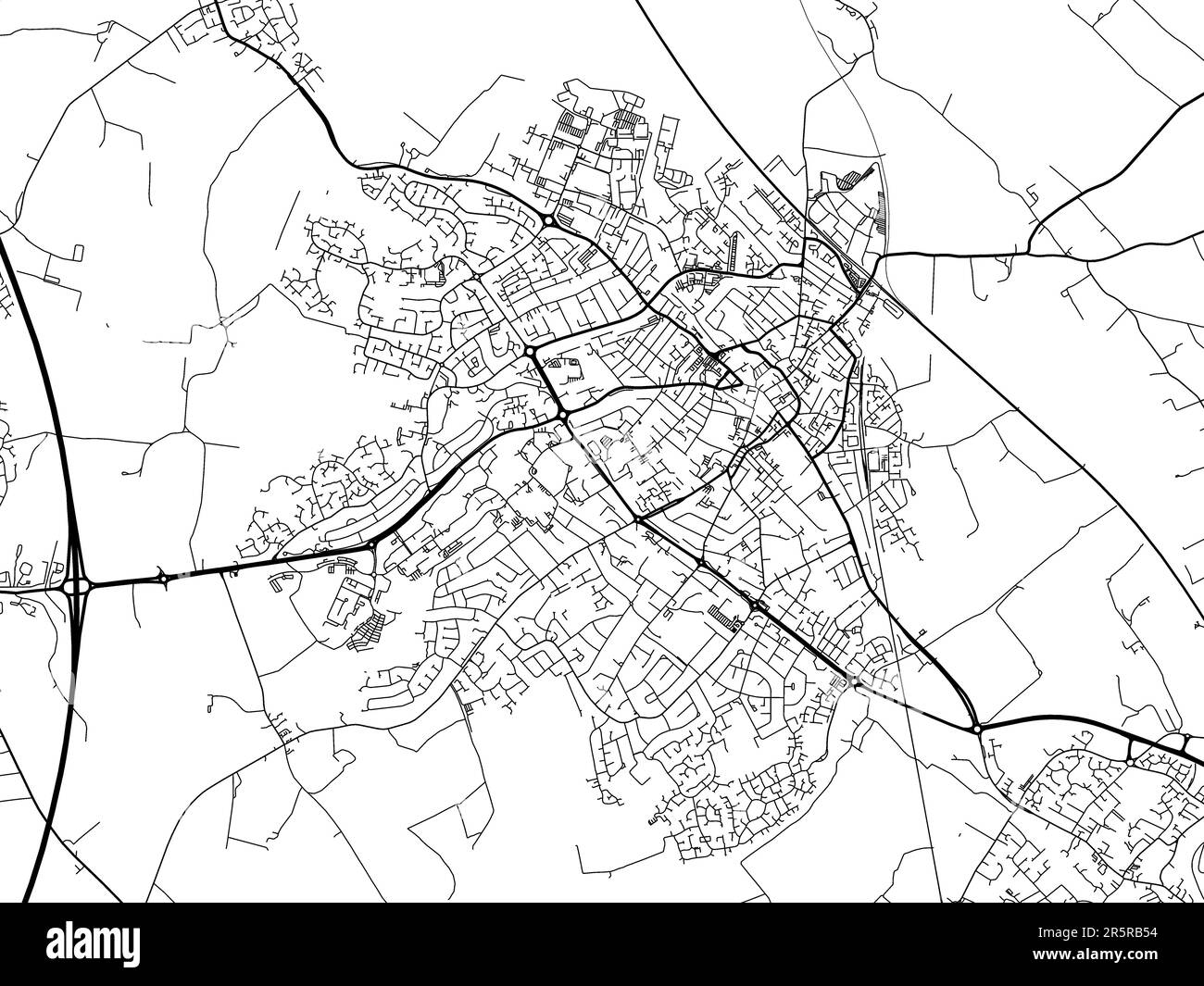 Straßenkarte der Stadt Loughborough im Vereinigten Königreich auf weißem Hintergrund. Stockfoto