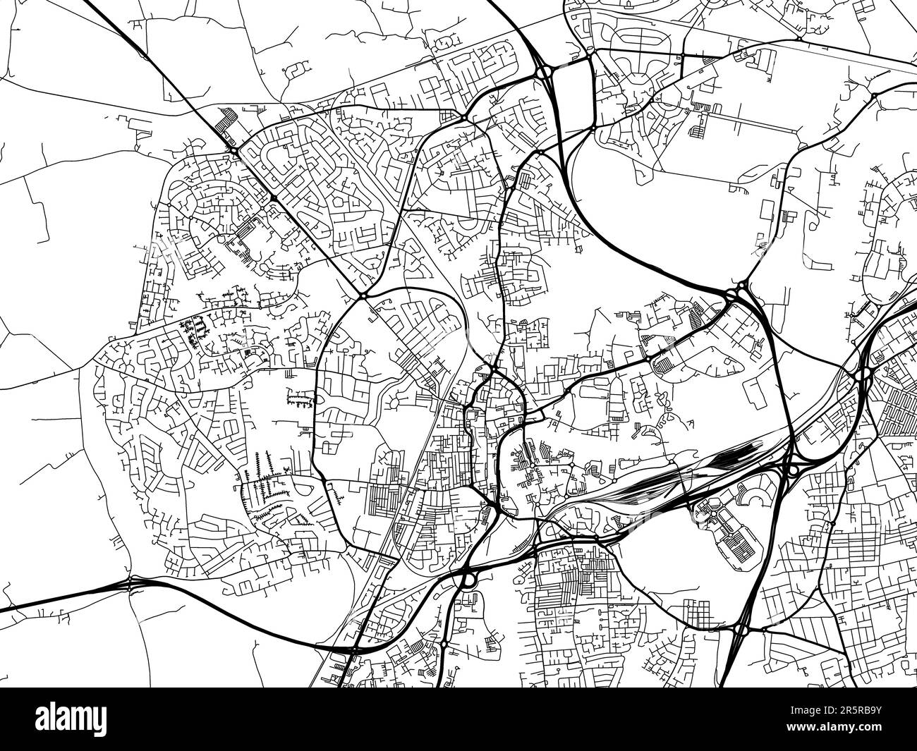 Straßenkarte der Stadt Stockton-on-Tees im Vereinigten Königreich auf weißem Hintergrund. Stockfoto