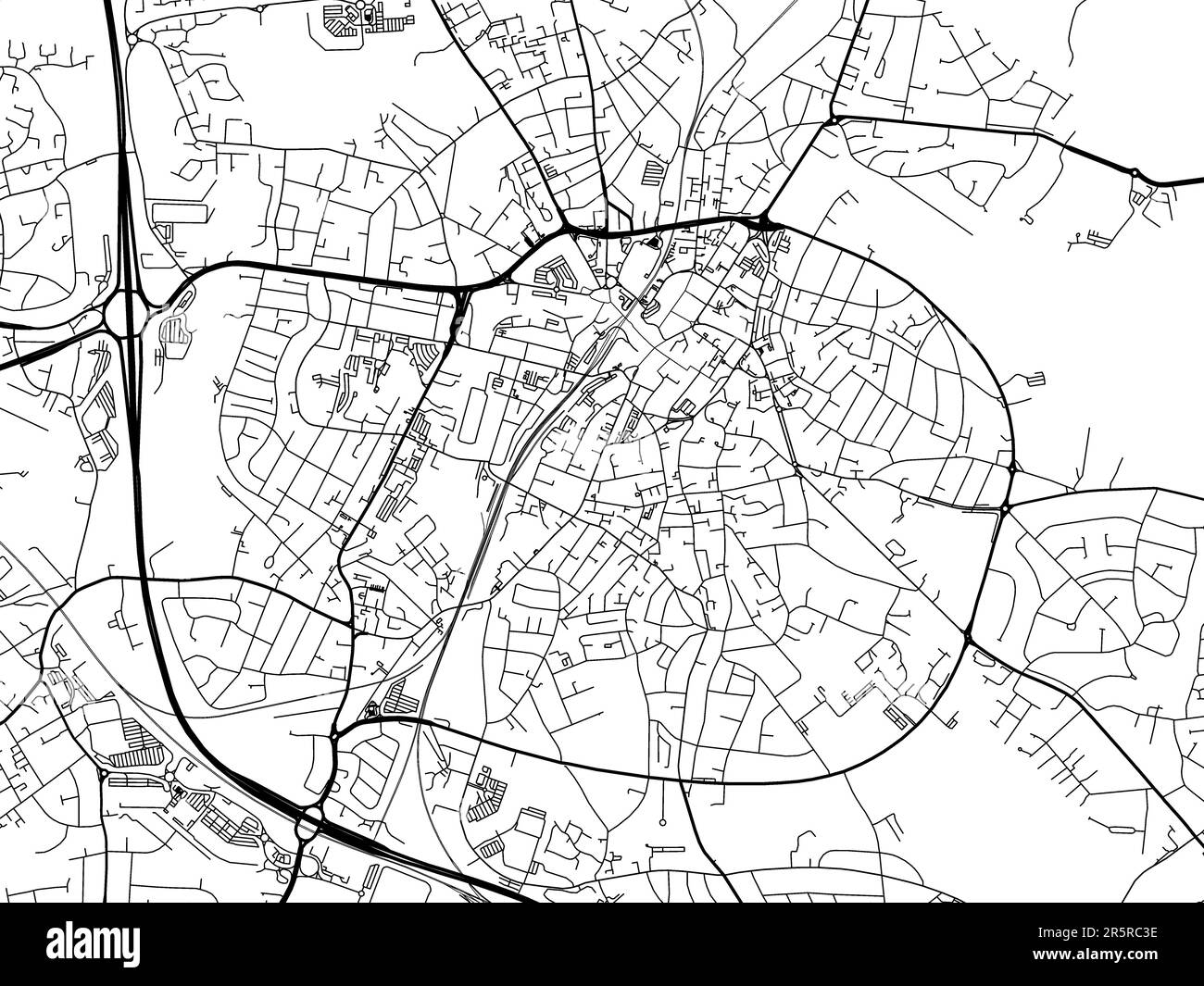 Straßenkarte der Stadt Walsall im Vereinigten Königreich auf weißem Hintergrund. Stockfoto