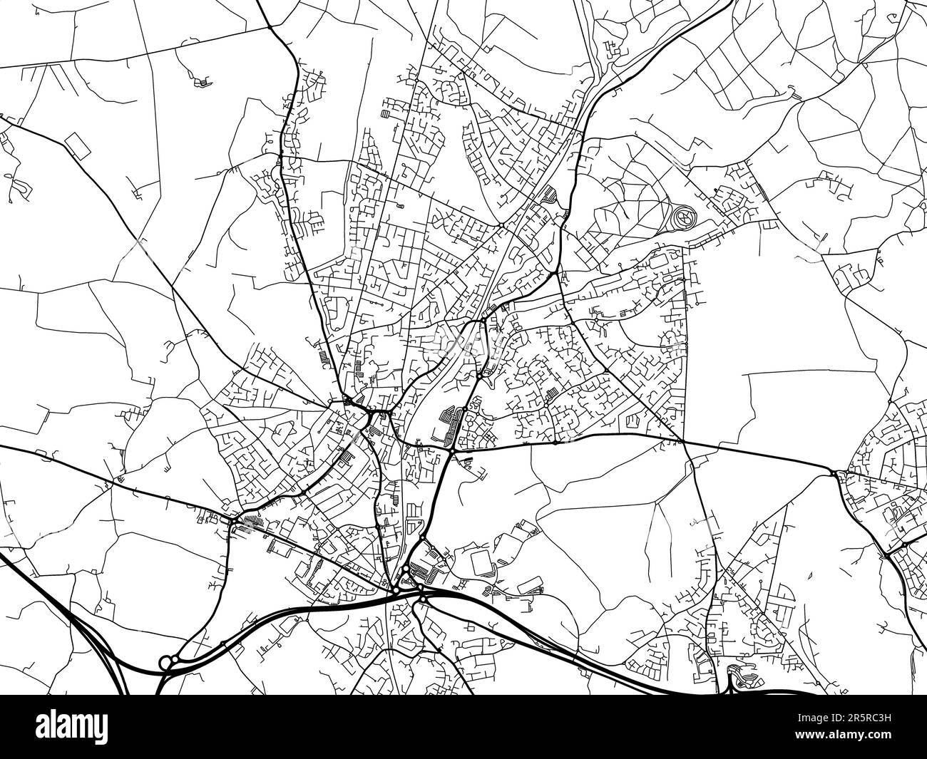 Straßenkarte der Stadt Cannock im Vereinigten Königreich auf weißem Hintergrund. Stockfoto
