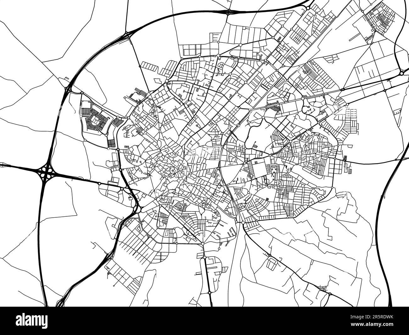 Vector-Straßenkarte der Stadt Jerez de la Frontera in Spanien auf weißem Hintergrund. Stockfoto