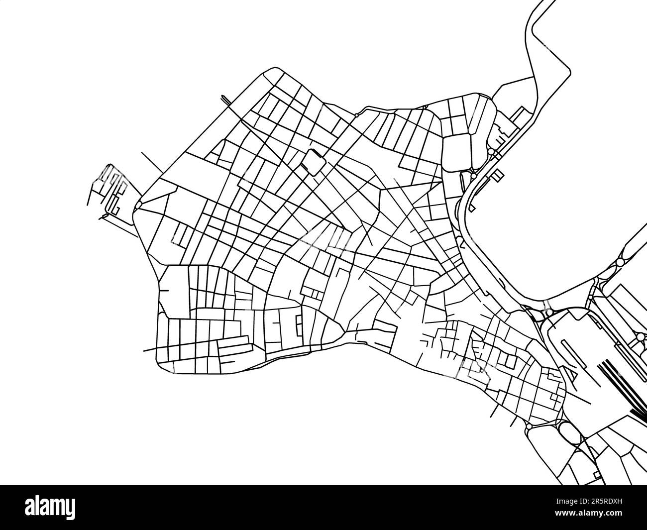 Vector-Straßenkarte der Stadt Cadiz Centro in Spanien auf weißem Hintergrund. Stockfoto