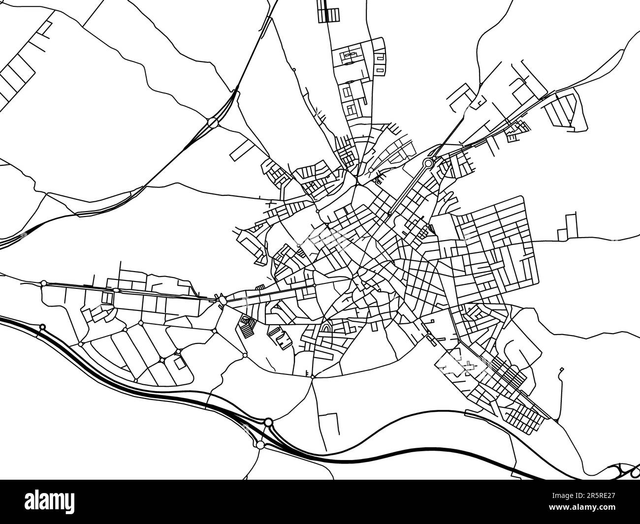 Vector-Straßenkarte der Stadt Linares in Spanien auf weißem Hintergrund. Stockfoto