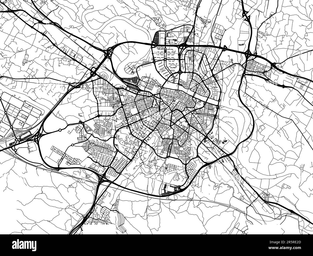 Vector-Straßenkarte der Stadt Saragoza in Spanien auf weißem Hintergrund. Stockfoto