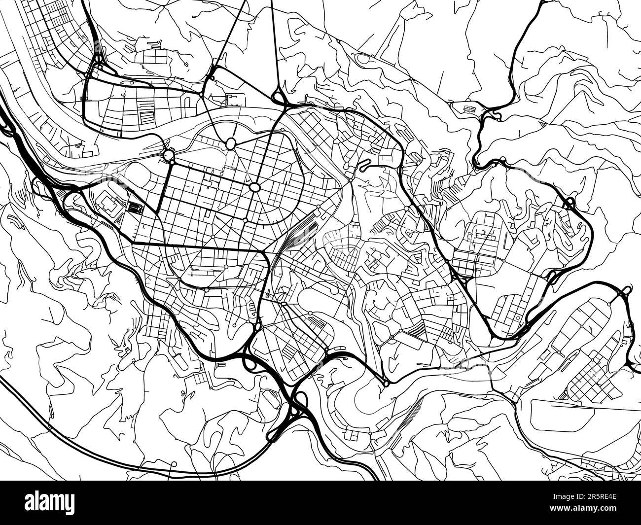 Vector-Straßenkarte der Stadt Bilbao in Spanien auf weißem Hintergrund. Stockfoto