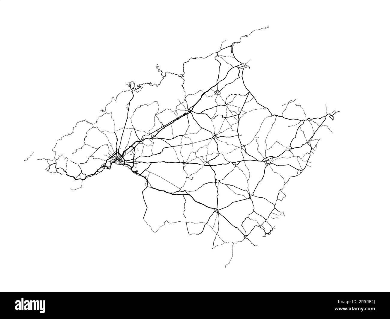 Vector-Straßenkarte der Stadt Mallorca in Spanien auf weißem Hintergrund. Stockfoto