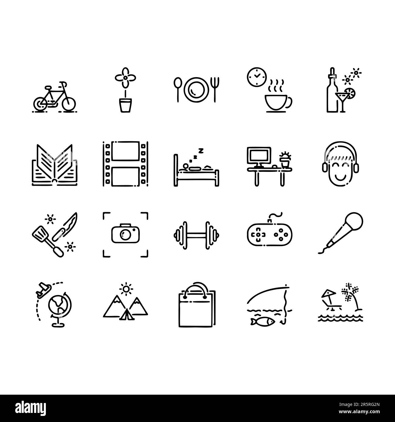 Selbstpflege zu Hause während der selbst-Quarantäne-Linien-Symbolgruppe. Stock Vektor