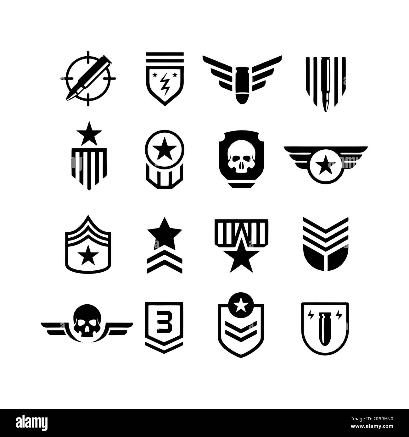 Symbole Für Militärabzeichen. Schwarzes Scribble-Design. Vektordarstellung Stock Vektor