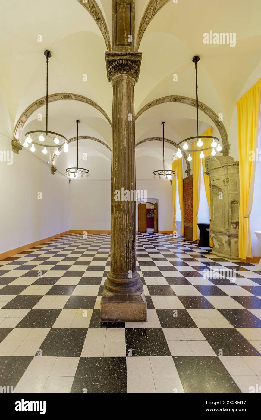 Frankreich, Meurthe et Moselle, Pont à Mousson, Premontres Abteikirche, auch Sainte Marie majeure genannt, erbaut im 18. Jahrhundert heute Centre Culturel de Lorraine (lothringisches Kulturzentrum), die Salle des Stations mit ihren Kolonnaden Stockfoto