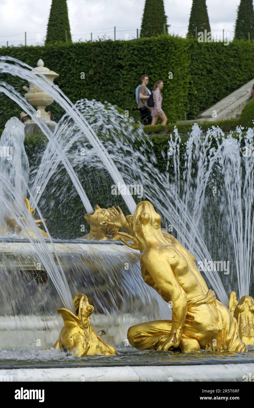 Frankreich, Yvelines, Versailles, Park des von der UNESCO zum Weltkulturerbe gehörenden Schlosses von Versailles, der Brunnen von Latone, musikalische Springbrunnen (Grandes Eaux Musicales) Stockfoto